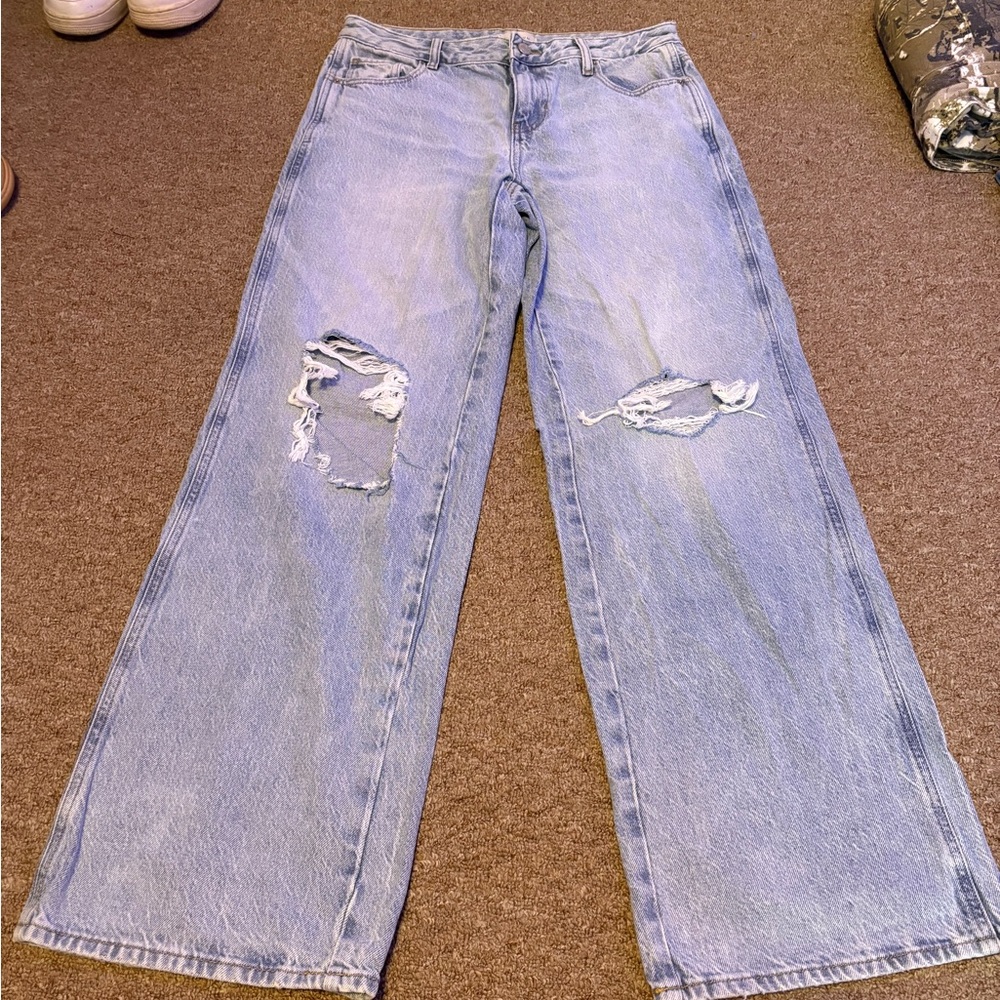 Pacific Sunwear Light Blue Distressed Straight Leg Jeans